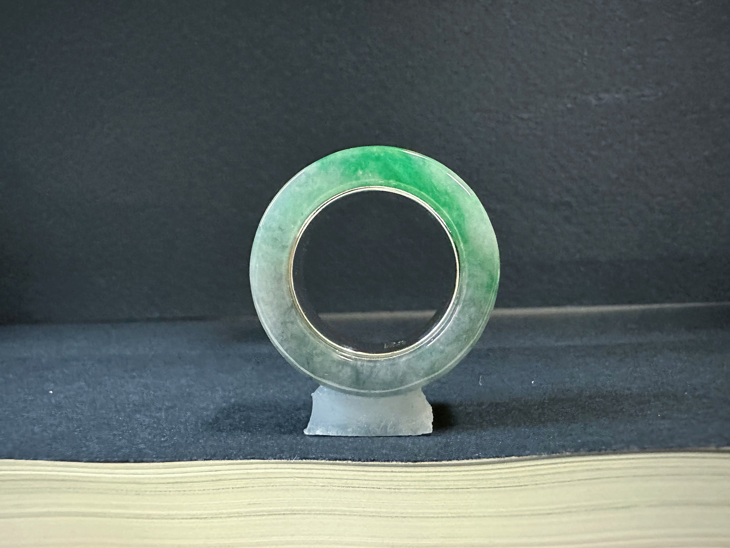 16.8 mm Hand-Carved Type-A Myanmar Jadeite Jade Ring Band, Unique Ring set with 925 Silver