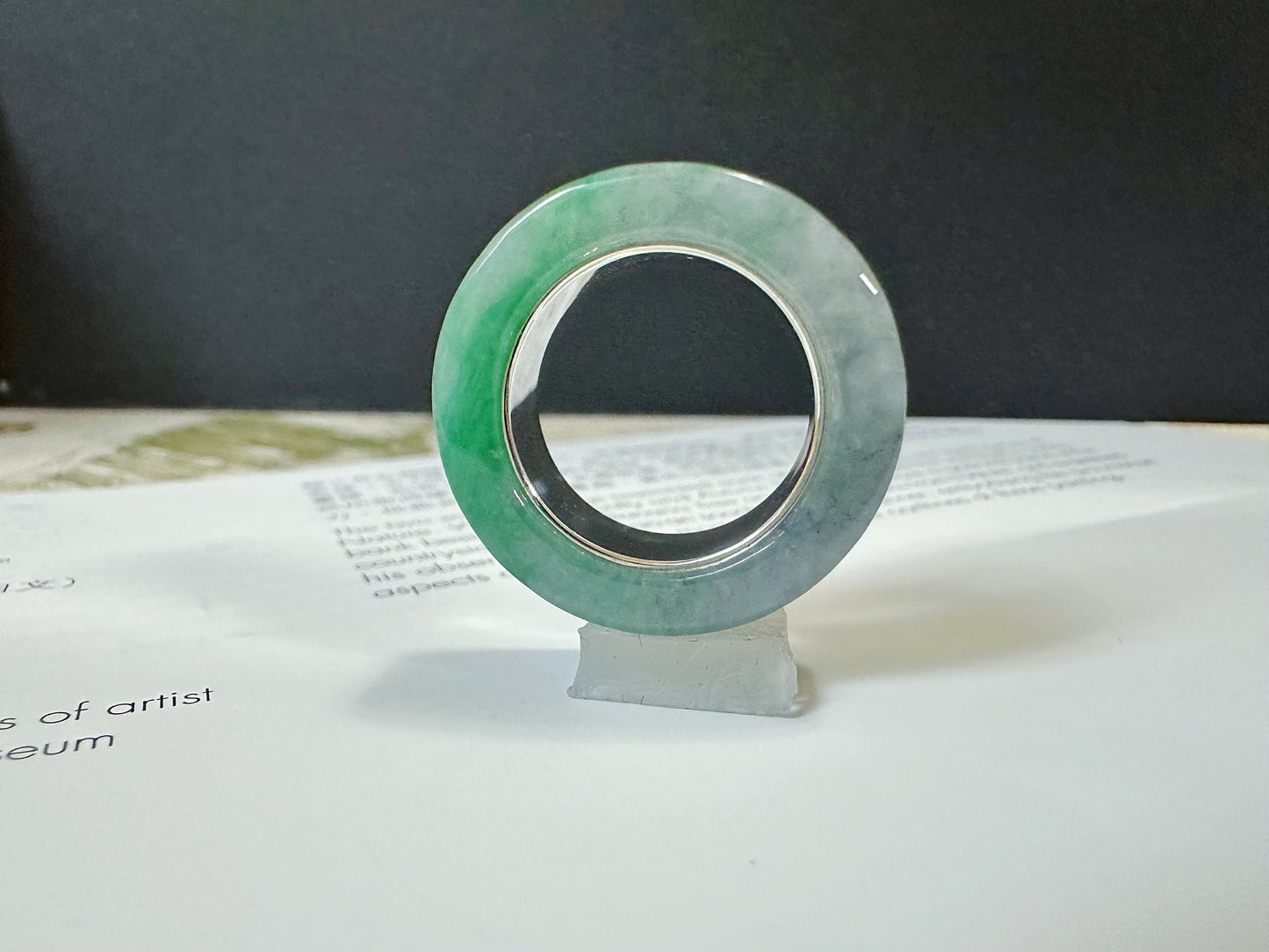 16.8 mm Hand-Carved Type-A Myanmar Jadeite Jade Ring Band, Unique Ring set with 925 Silver