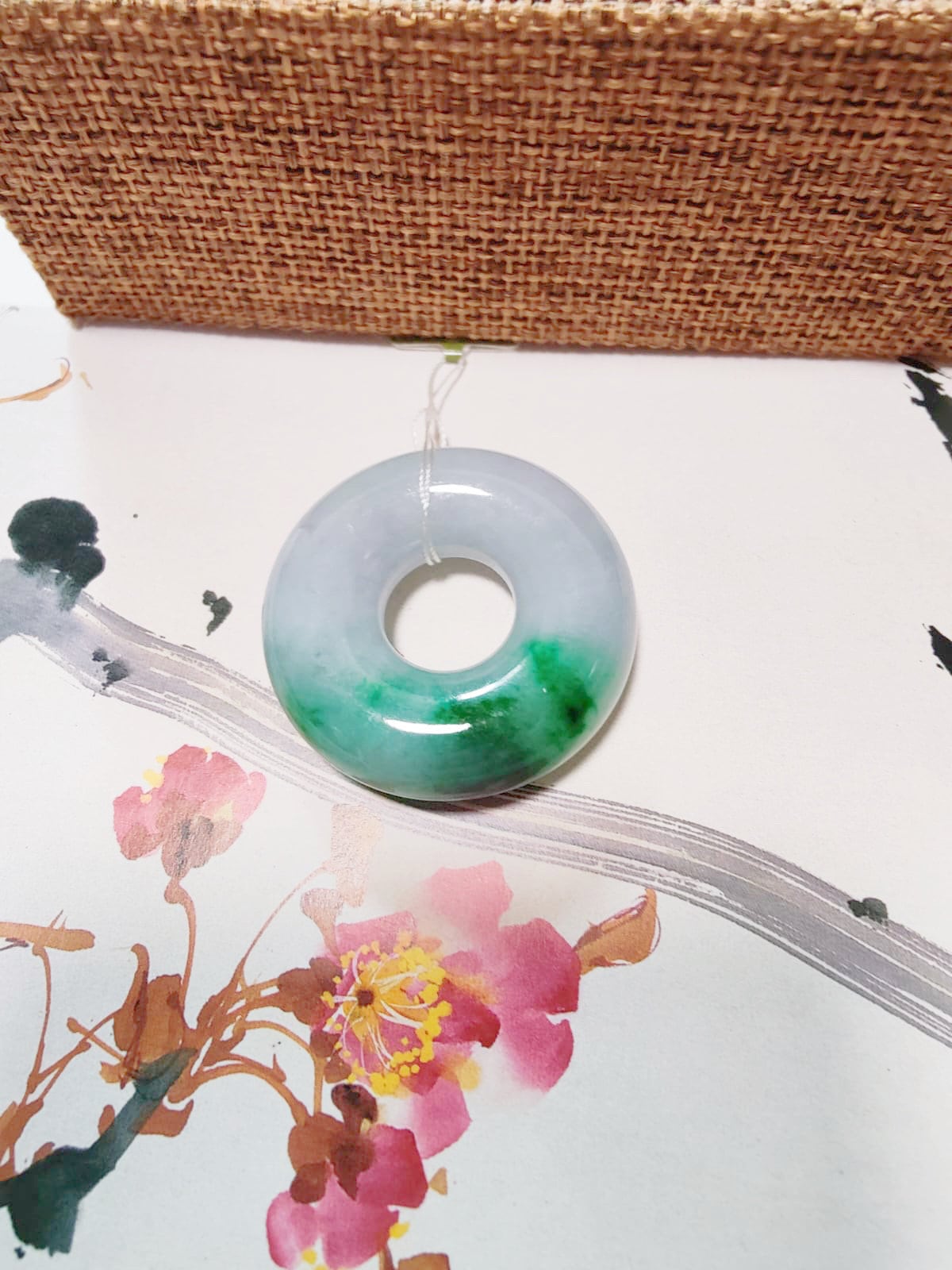 Natural Vivid Gradient Green Halo Donut Jadeite, Round Circle Jade Pendant
