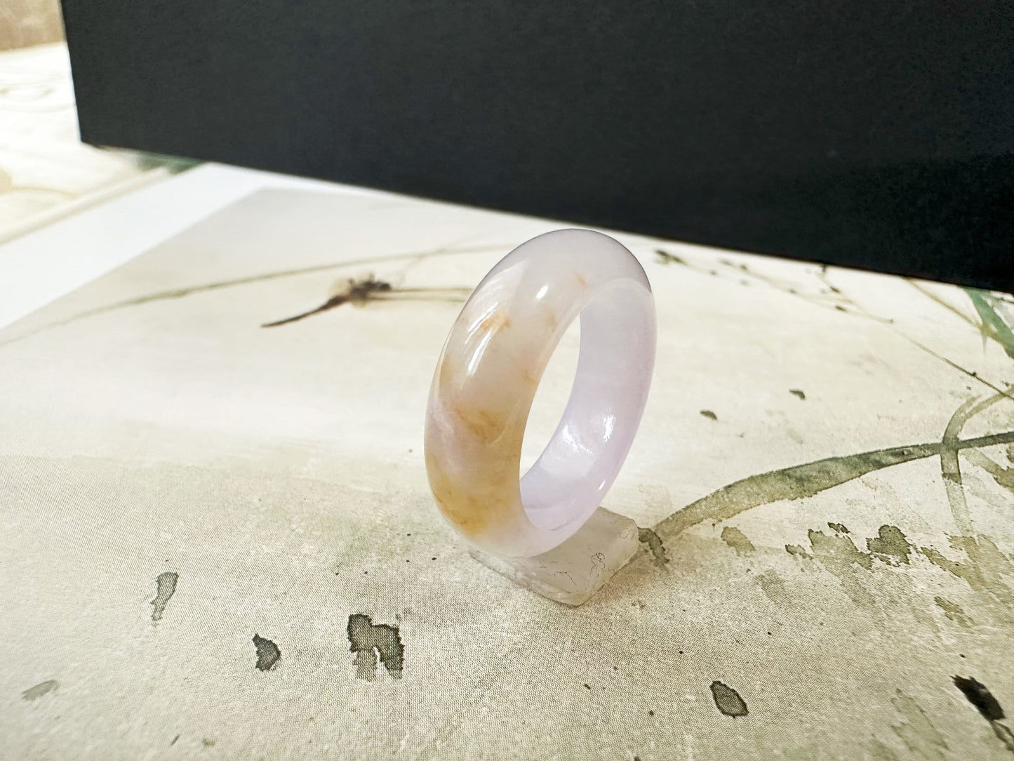 Natural Myanmar Bicolor Pink Golden Yellow Jadeite Jade Minimalist Ring Band