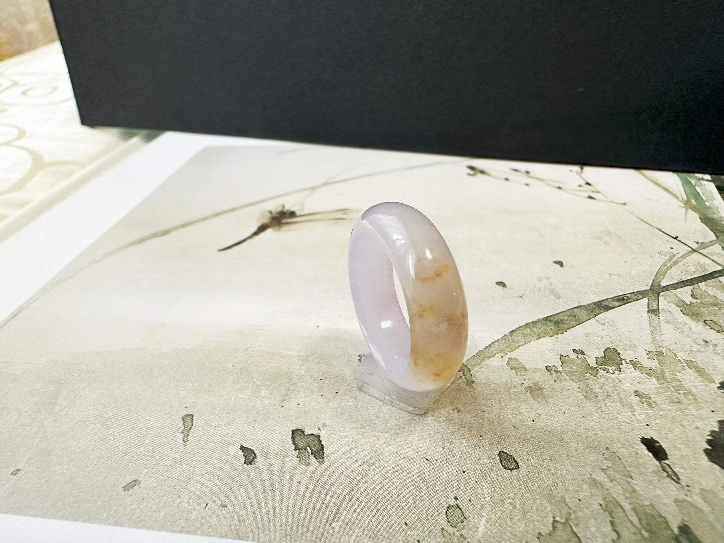 Natural Myanmar Bicolor Pink Golden Yellow Jadeite Jade Minimalist Ring Band