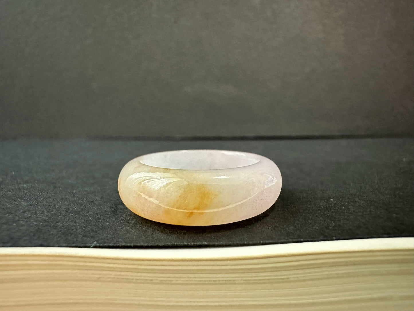 Natural Myanmar Bicolor Pink Golden Yellow Jadeite Jade Minimalist Ring Band
