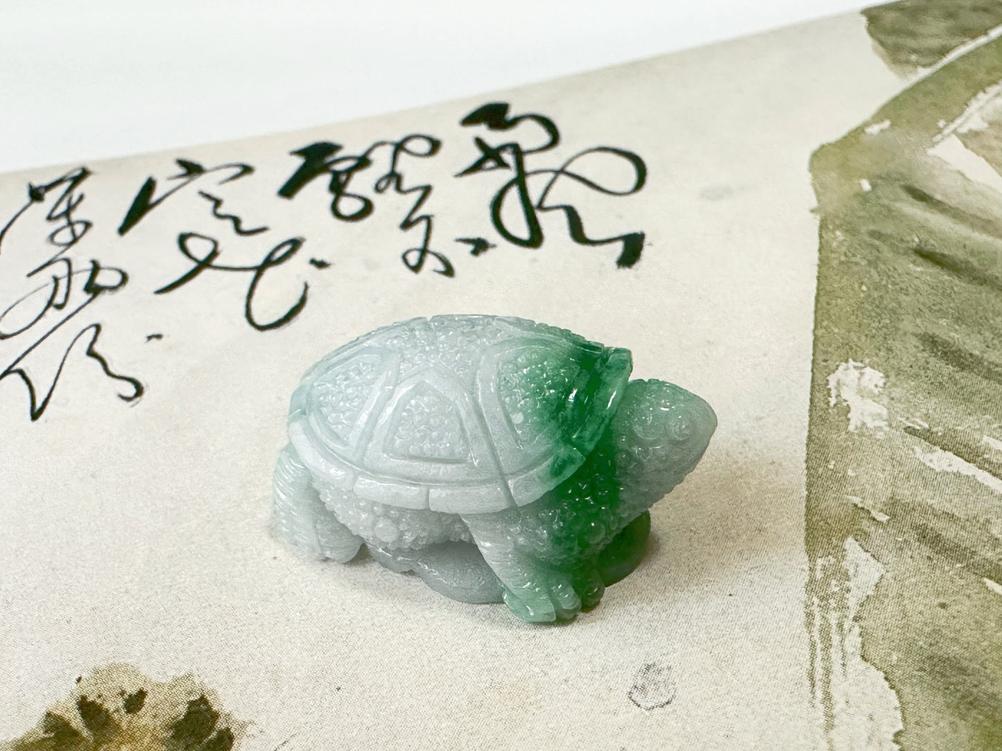 Natural Myanmar Tortoise Loose Vivid Green Jadeite Jade, Symbol of Longevity