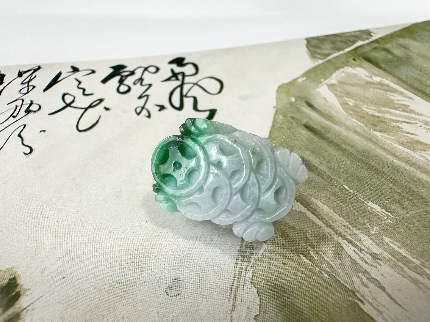 Natural Myanmar Tortoise Loose Vivid Green Jadeite Jade, Symbol of Longevity