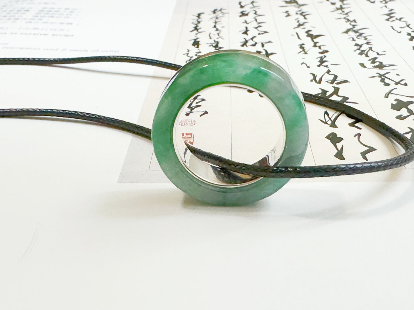 19.0 mm Hand-Carved Type A Myanmar Jadeite Two Way Jade Pendant and Ring Band, Unique Ring set with 925 Silver