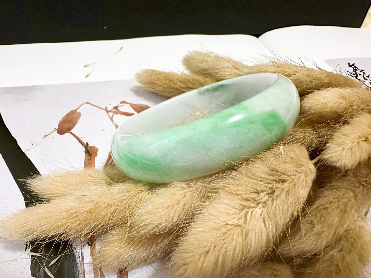 Natural Type A Myanmar Vivid Apple Green Oval Shape Jade Bangle