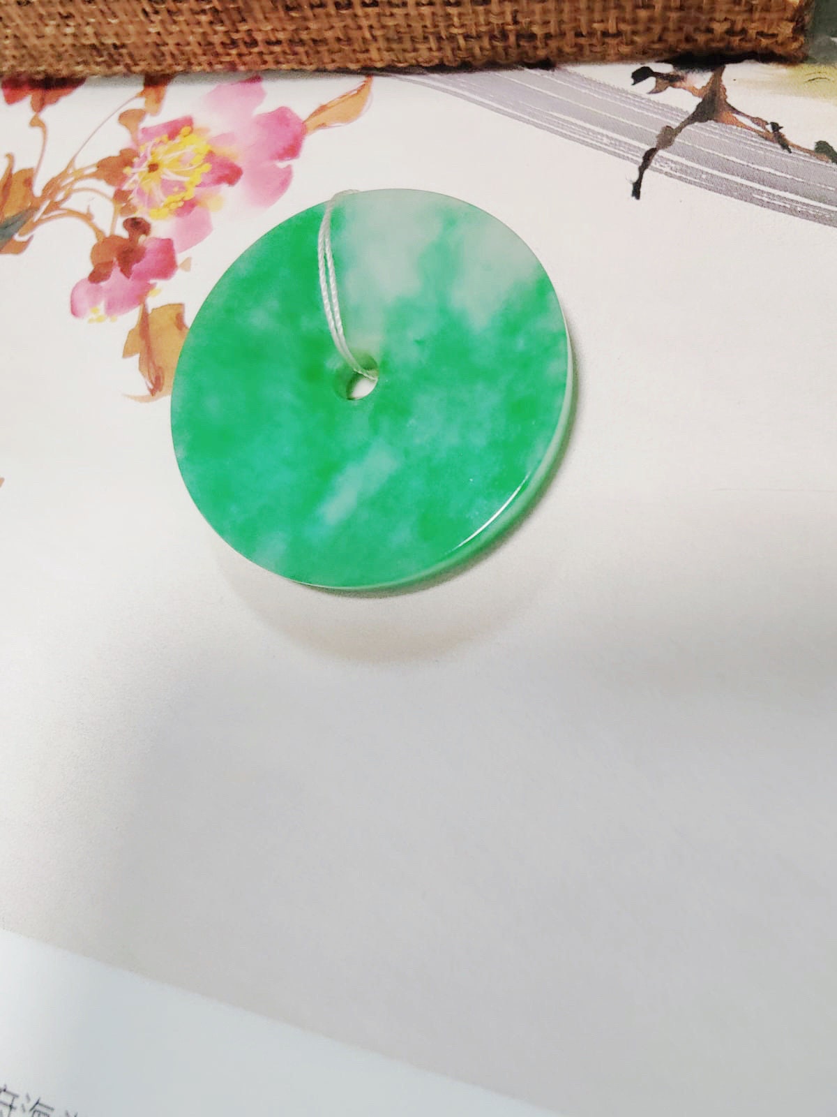 Top Grade A-Grade Type A Natural Icy Type Imperial Green Halo Donut Jadeite, Round Circle Jade Pendant