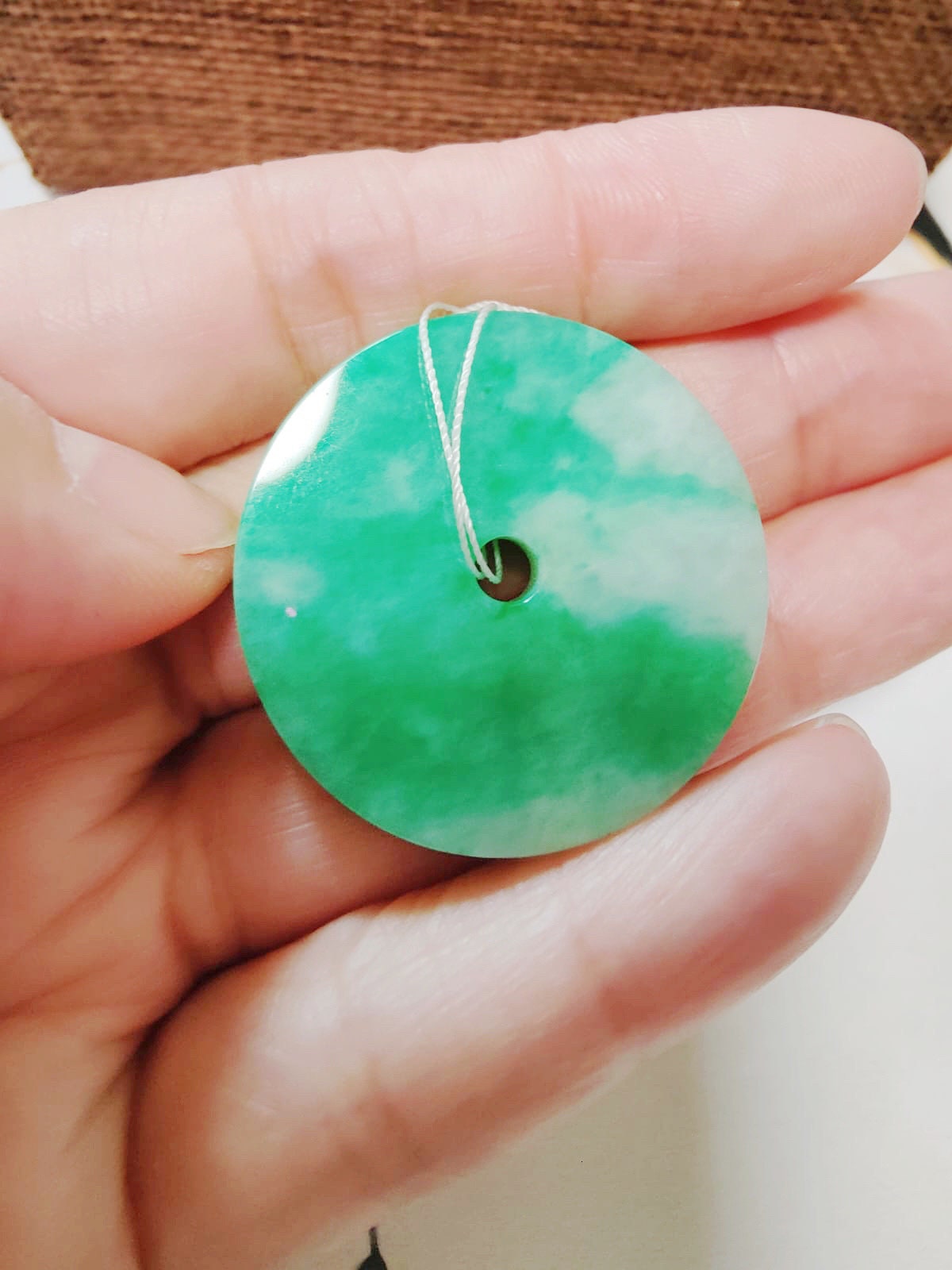 Top Grade A-Grade Type A Natural Icy Type Imperial Green Halo Donut Jadeite, Round Circle Jade Pendant