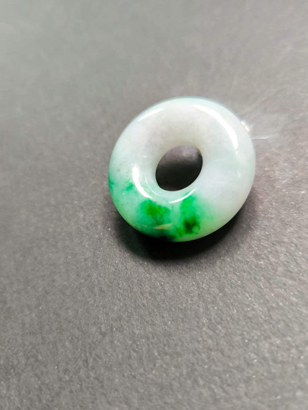 Natural Vivid Gradient Green Halo Donut Jadeite, Round Circle Jade Pendant