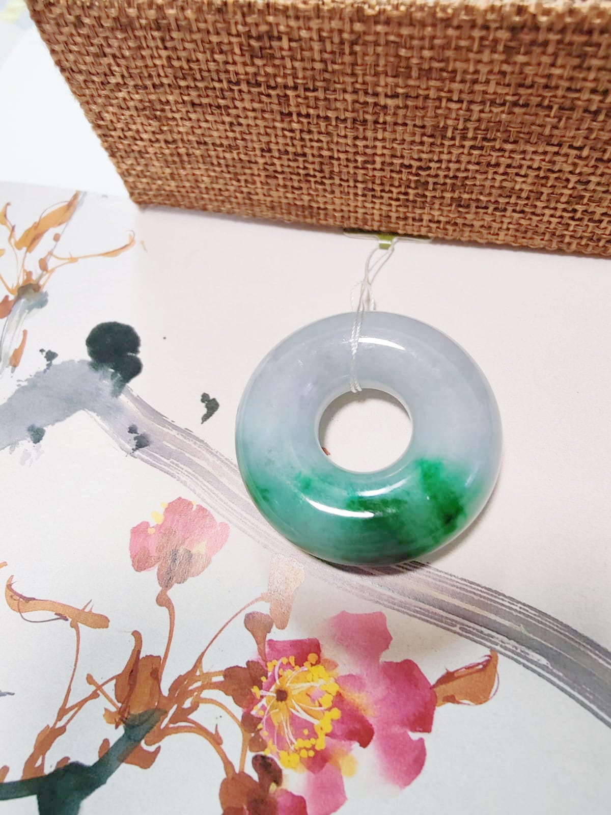 Natural Vivid Gradient Green Halo Donut Jadeite, Round Circle Jade Pendant