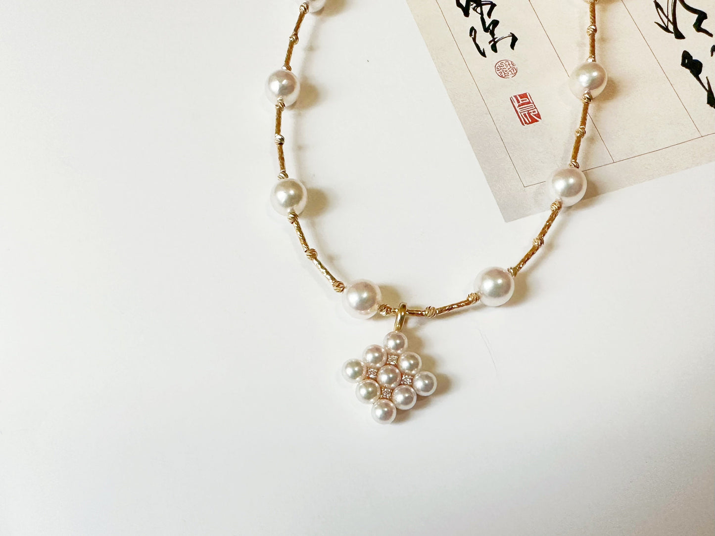 AAAA Grade Japan Akoya Pearl Mirror Like Pendant, Pearl Pendant with Diamonds in 18K Gold, Excellent Lustre Akoya Pearls