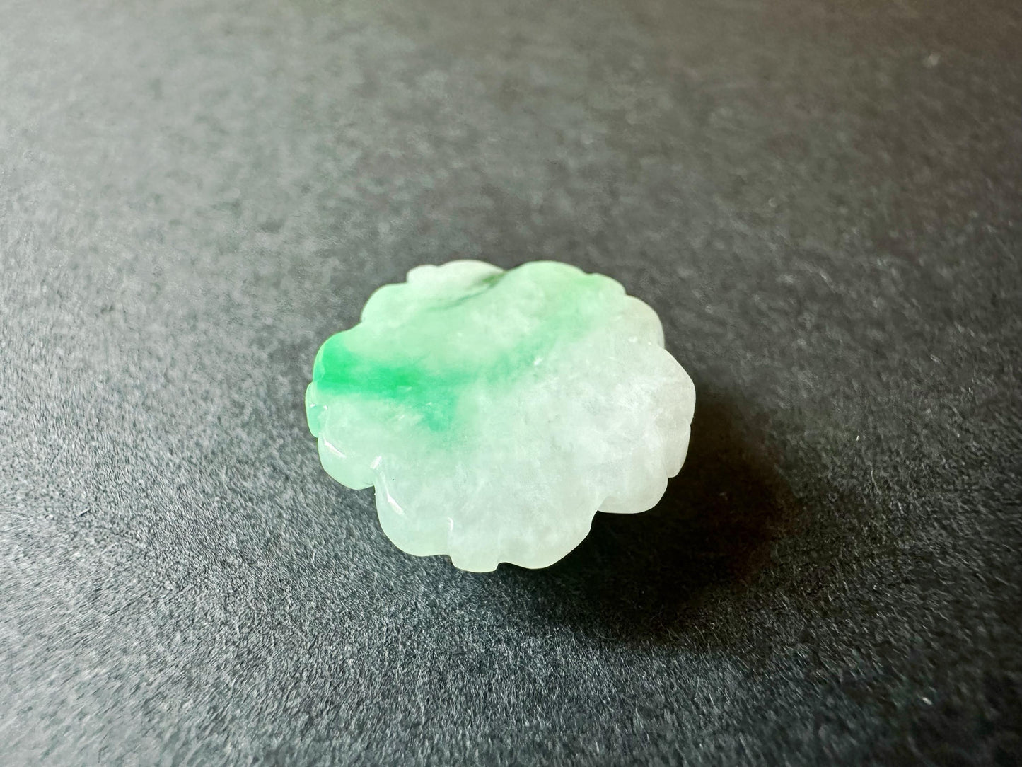 Natural Myanmar Carved Camelia Flower Vivid Green Jade Loose Stone