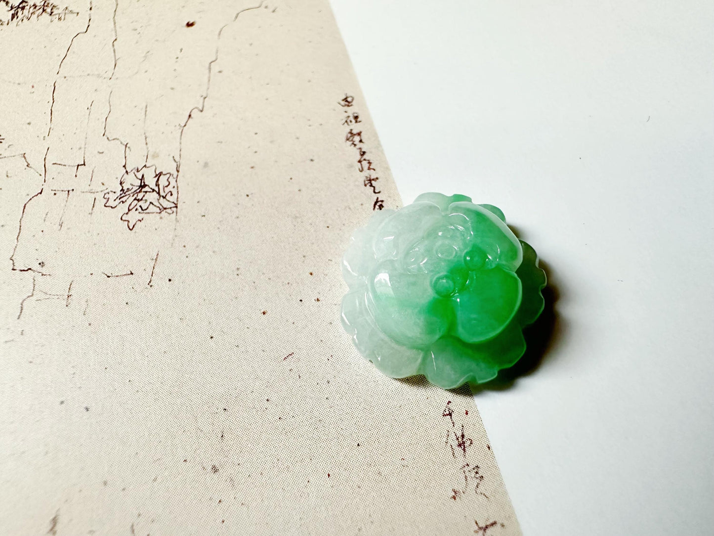 Natural Myanmar Carved Camelia Flower Vivid Green Jade Loose Stone