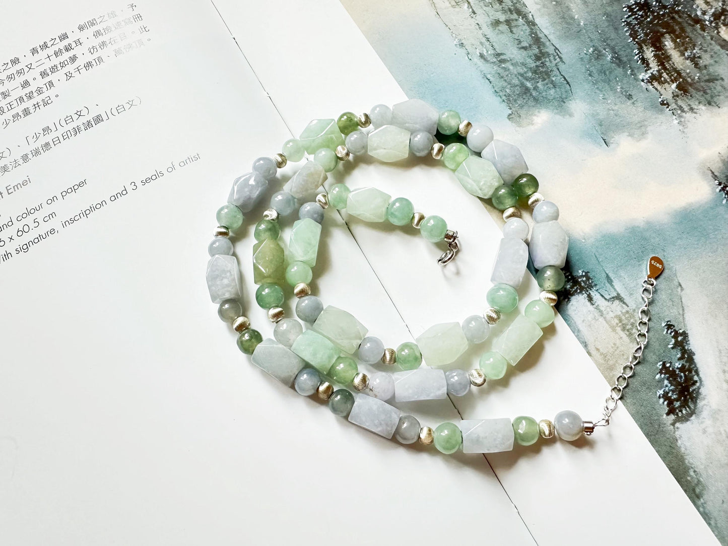 Natural Myanmar Green Lavender Color Jade Beaded Necklace
