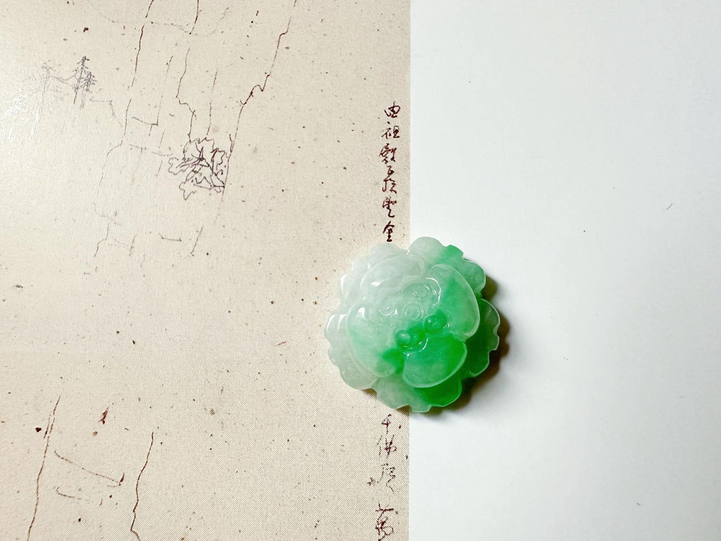 Natural Myanmar Carved Camelia Flower Vivid Green Jade Loose Stone