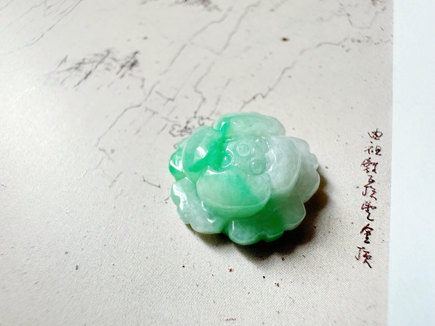 Natural Myanmar Carved Camelia Flower Vivid Green Jade Loose Stone