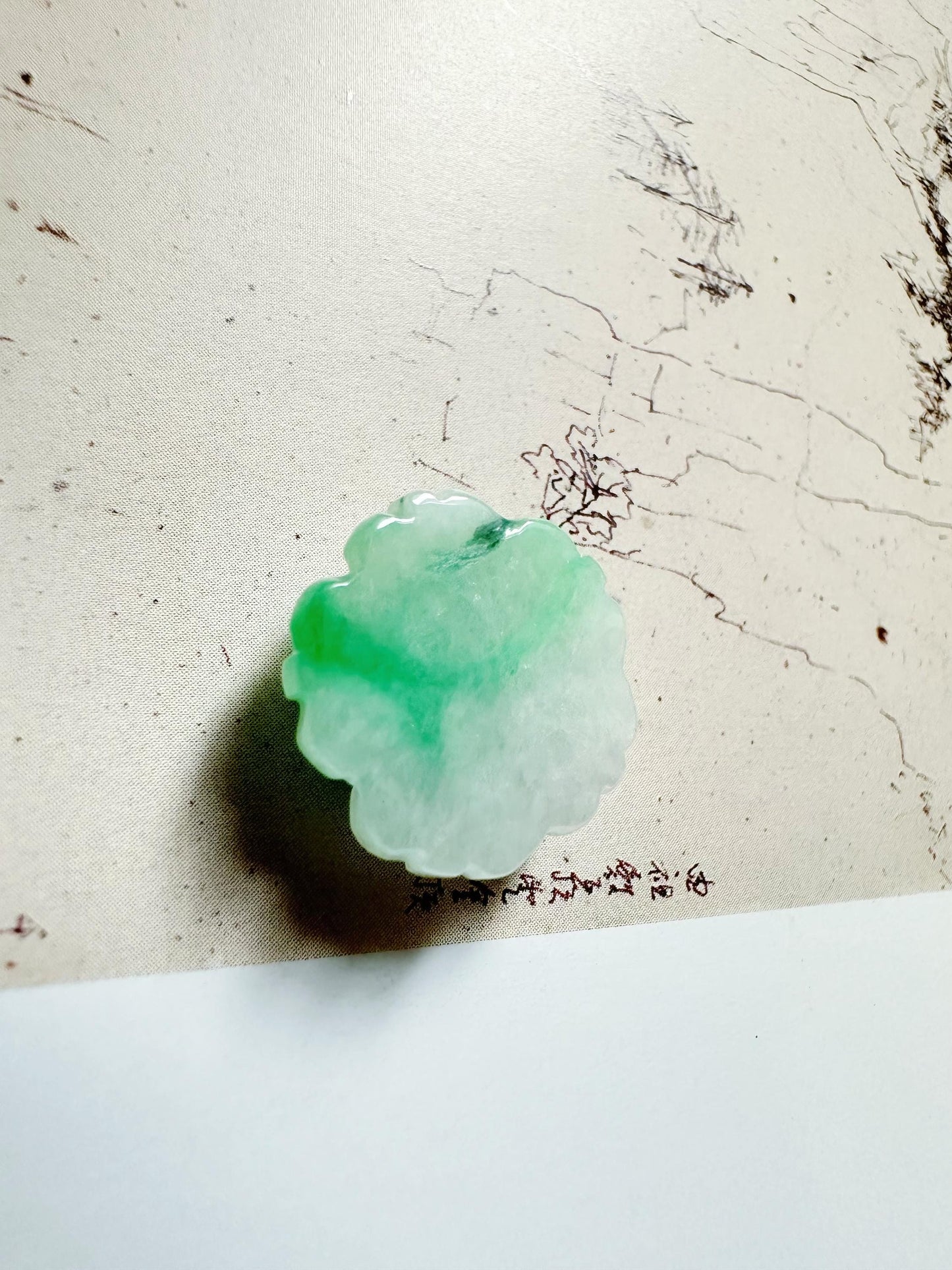 Natural Myanmar Carved Camelia Flower Vivid Green Jade Loose Stone