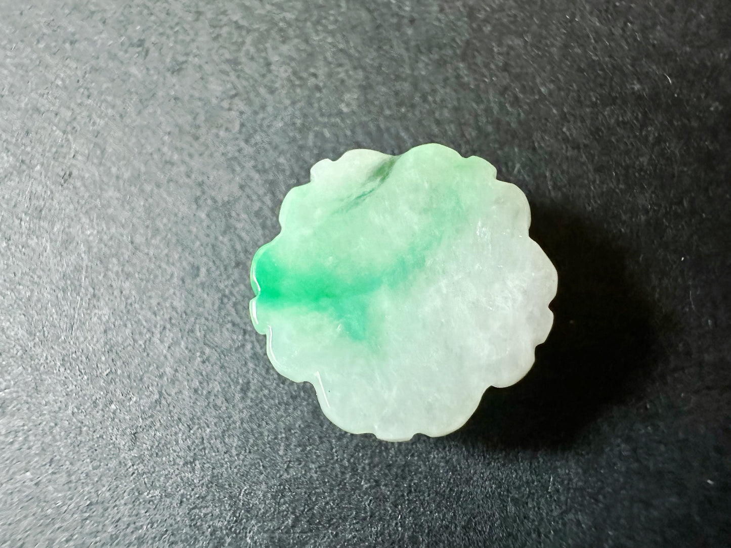 Natural Myanmar Carved Camelia Flower Vivid Green Jade Loose Stone