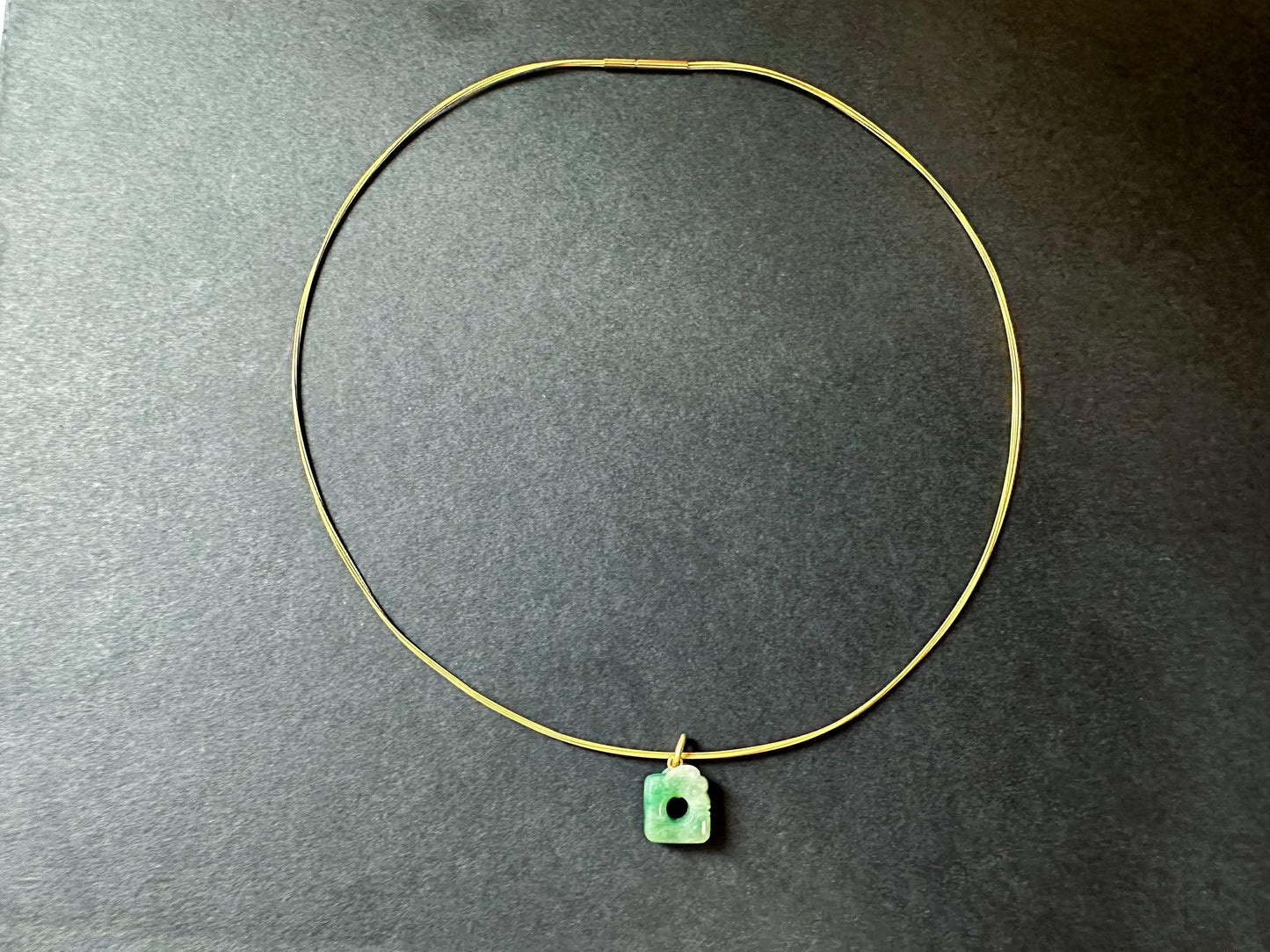 Natural Myanmar Vivid Green Jade Carved Ancient Dragon in 18K Bail Pendant