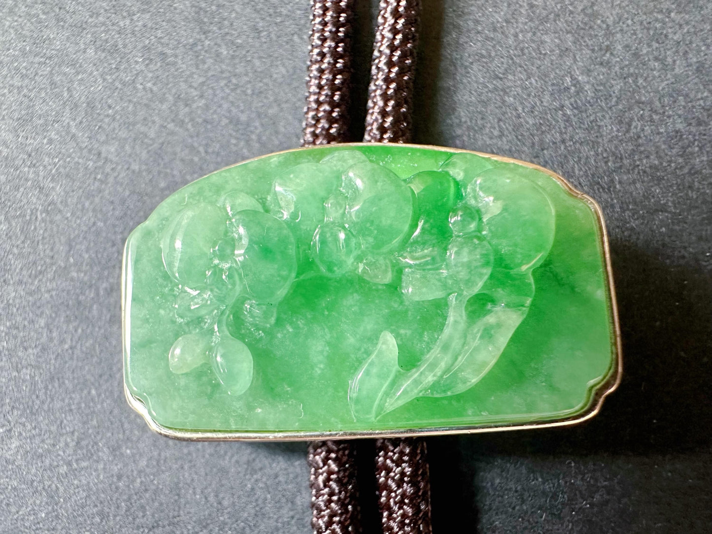 Handcrafted Orchid Flower Vivid Green Jade Pendant Necklace with Cord in 925 Silver