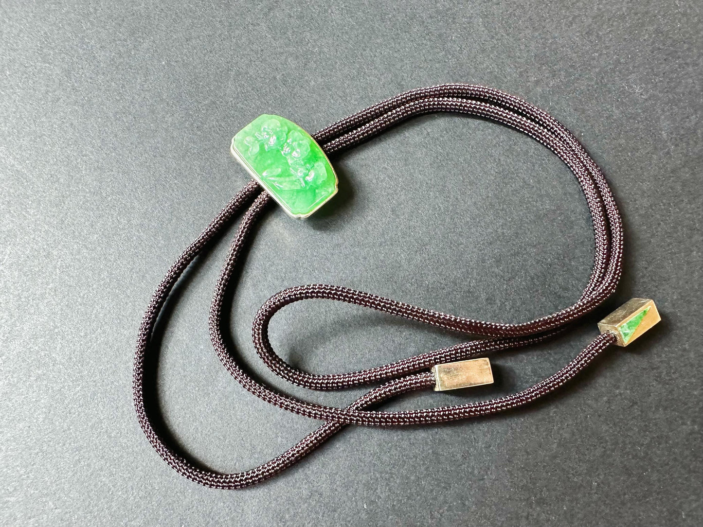 Handcrafted Orchid Flower Vivid Green Jade Pendant Necklace with Cord in 925 Silver