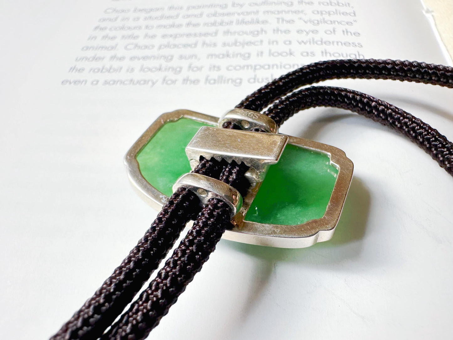 Handcrafted Orchid Flower Vivid Green Jade Pendant Necklace with Cord in 925 Silver