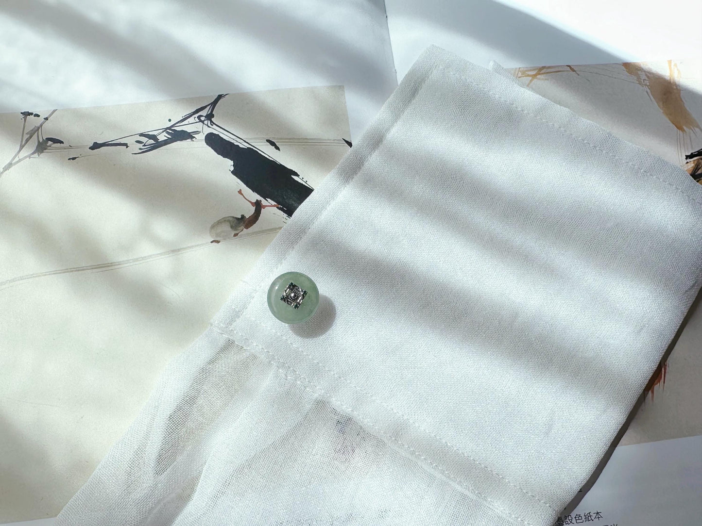 Icy Jadeite Cufflinks, Sterling Silver, Green Zircon, Modern Executive Accessory