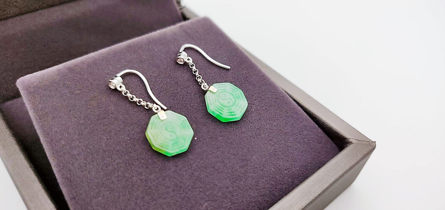 Green Jadeite Fortune Drop Earrings