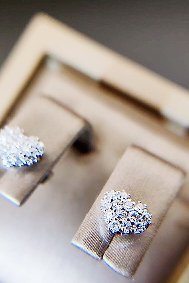 Platinum Heart Shaped Pave Diamond Ear Stud Earrings