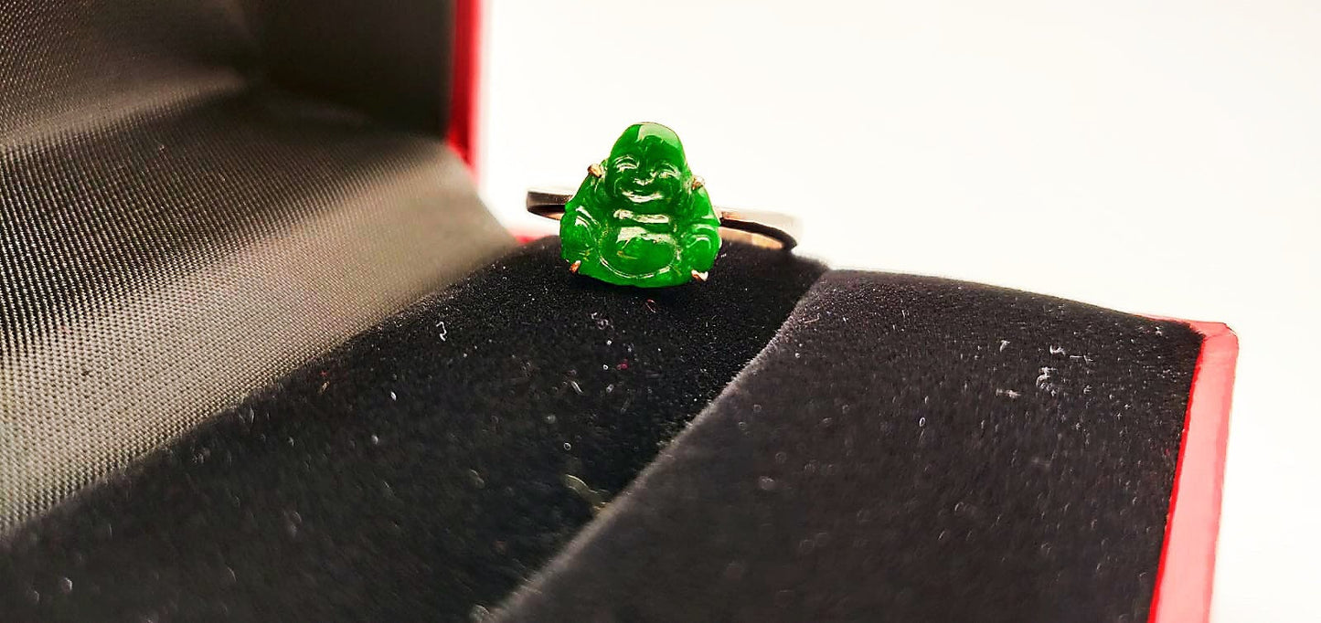 18K White Gold Buddha Imperial Green Jadeite Ring
