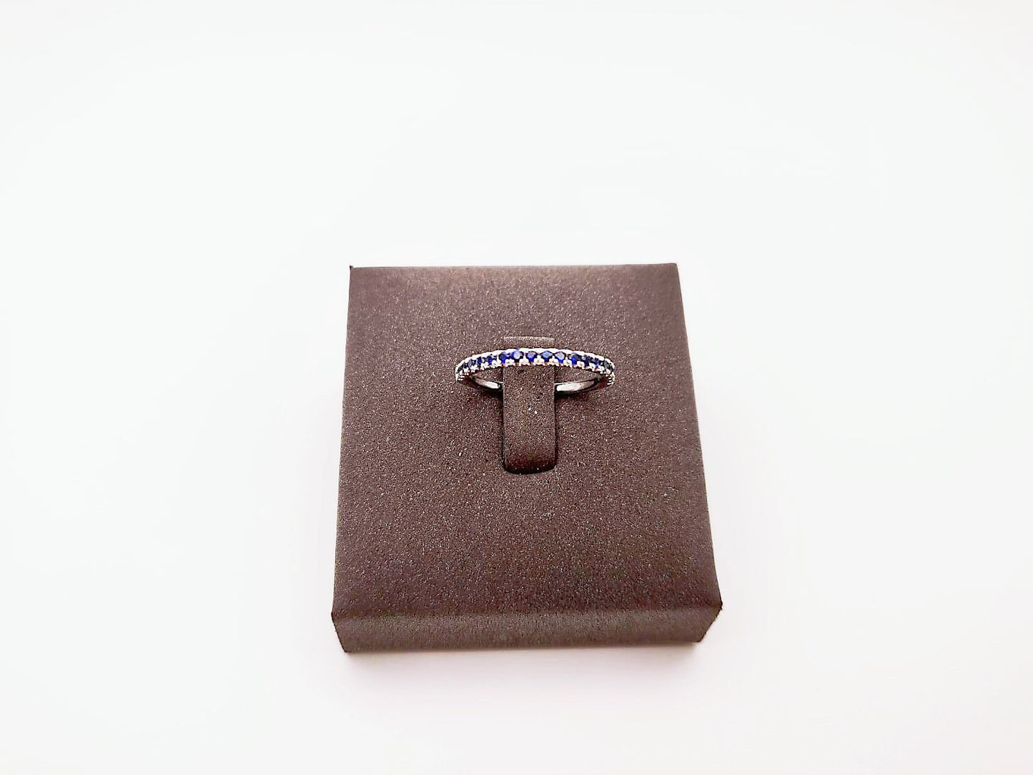 Platinum Double Diamond Sapphire Wedding Band Stacking Ring