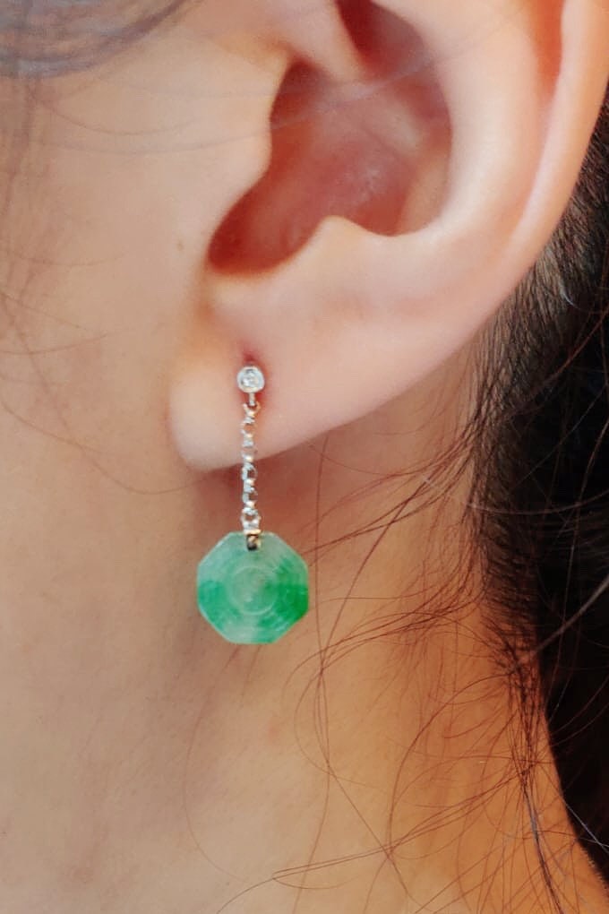 Green Jadeite Fortune Drop Earrings