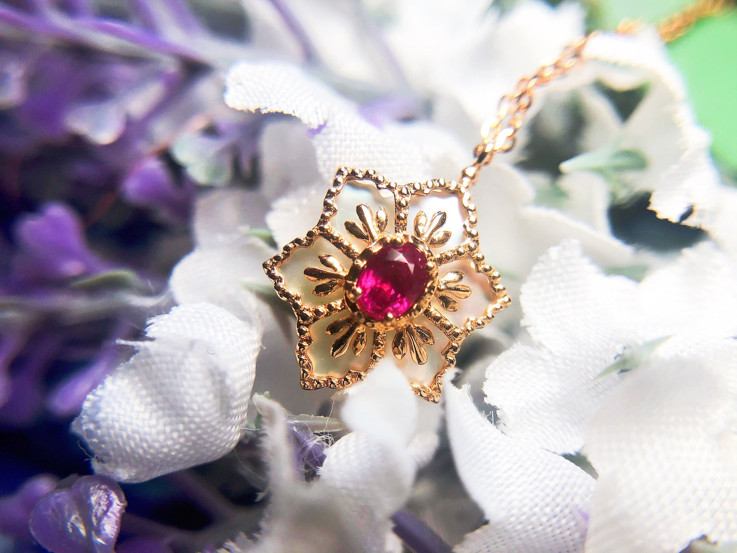 Certified Ruby Opal Double-Sided Snowflake Pendant Necklace
