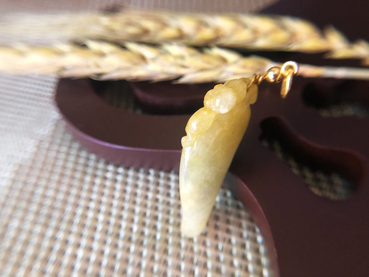 Honey Yellow Jadeite Heart Peach Bat Longevity Jade Pendant
