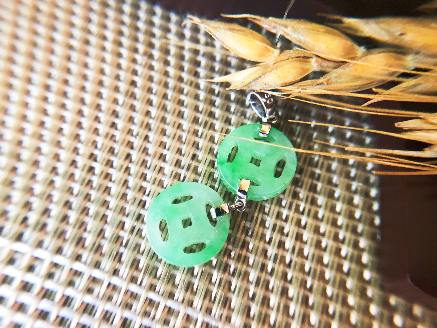 Vivid Green Jadeite Pendant with Ancient Coin Design