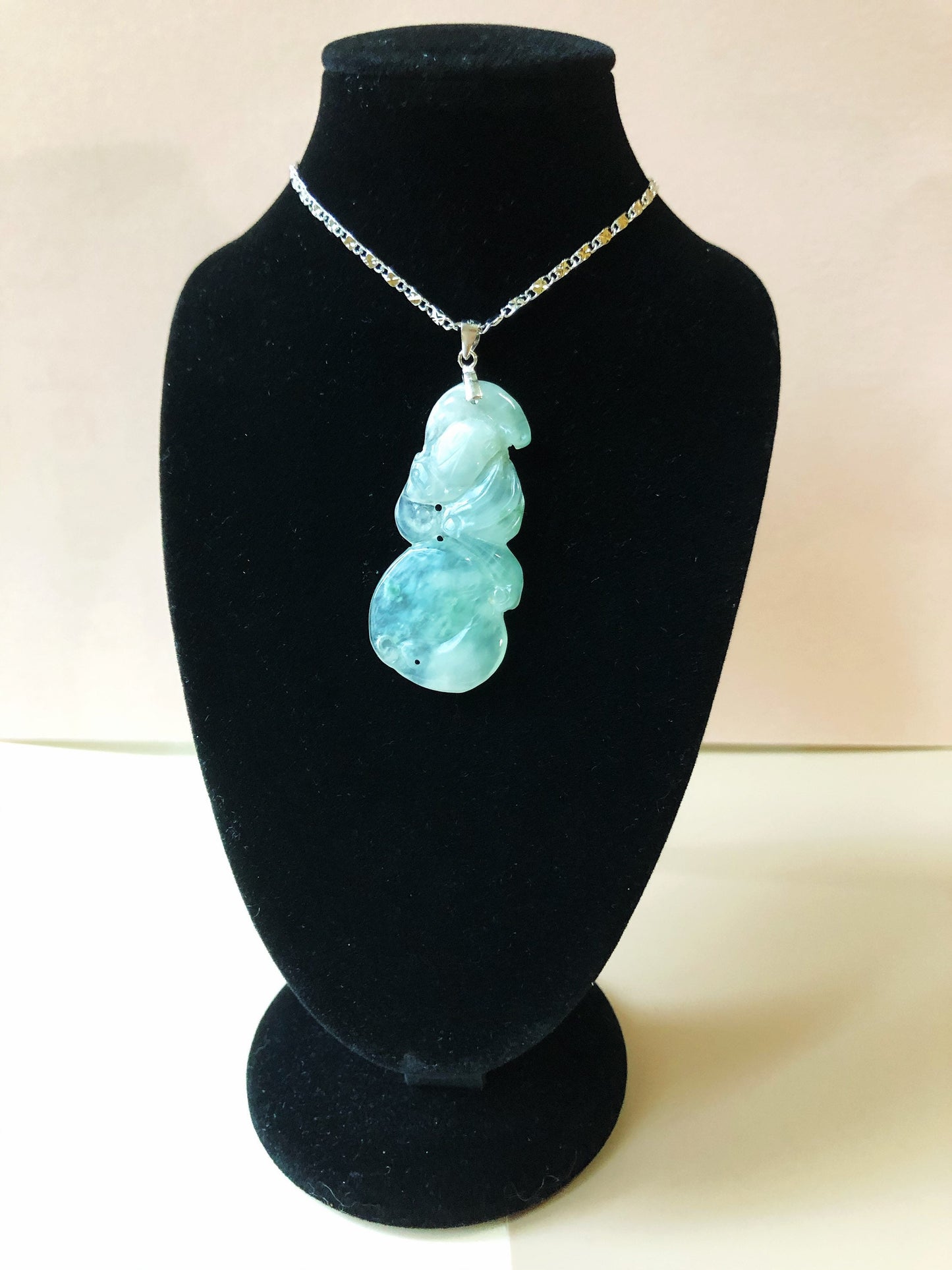 Natural Jadeite Peach Bat Silver Necklace Pendant