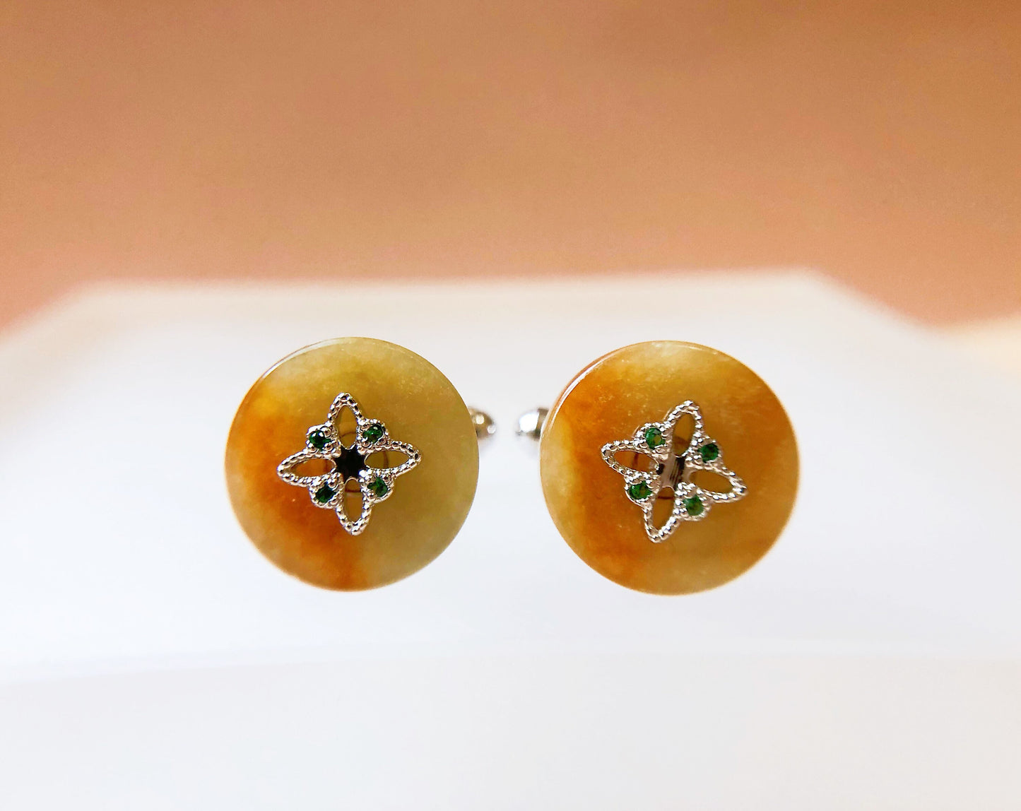 Yellow Jadeite Silver Cufflinks