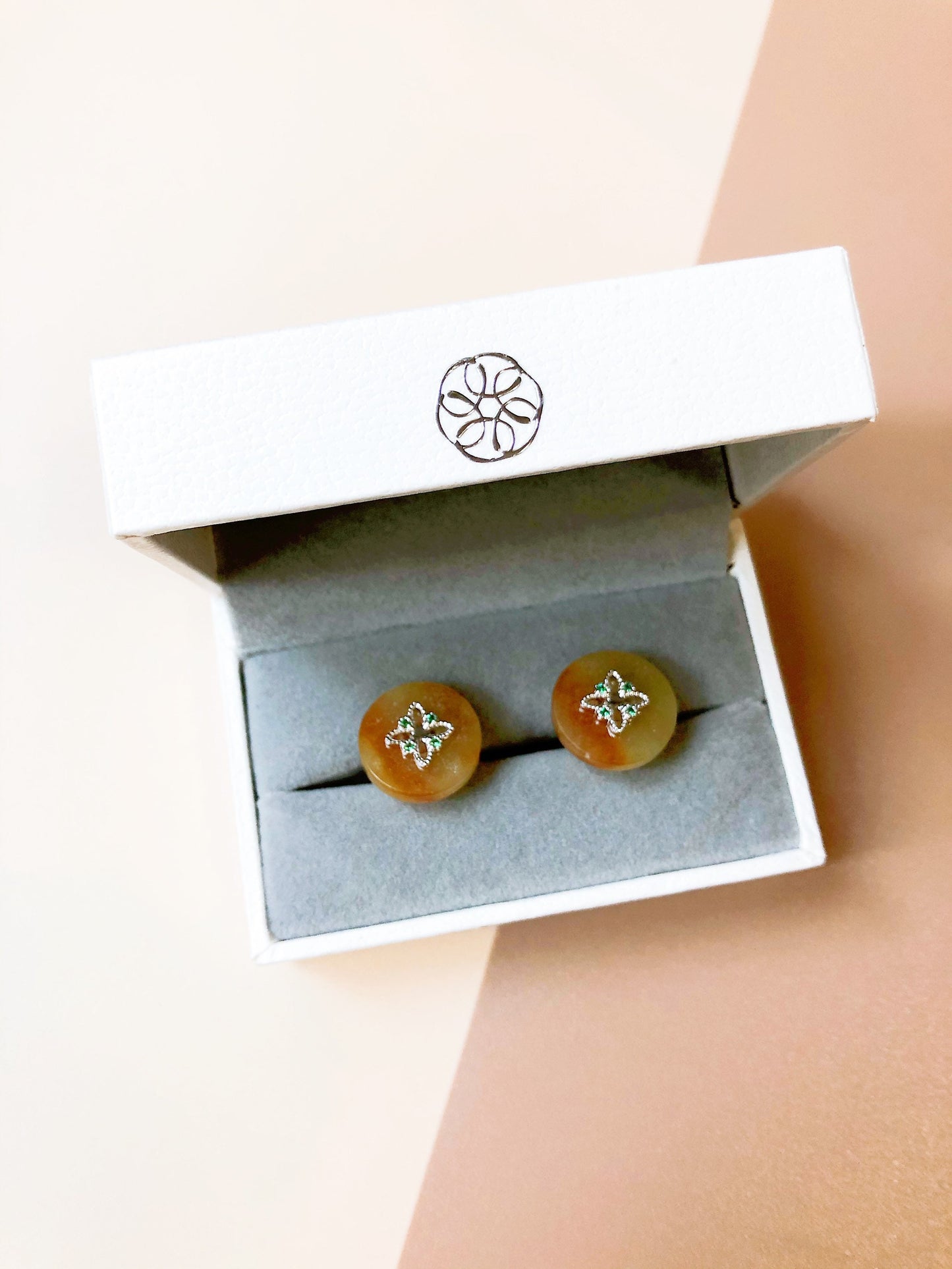 Yellow Jadeite Silver Cufflinks