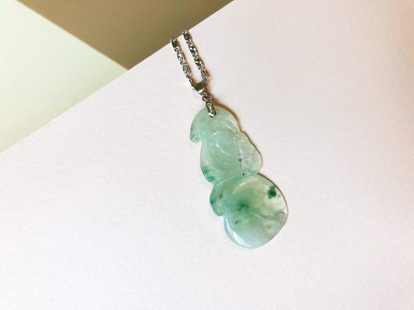Natural Jadeite Peach Bat Silver Necklace Pendant