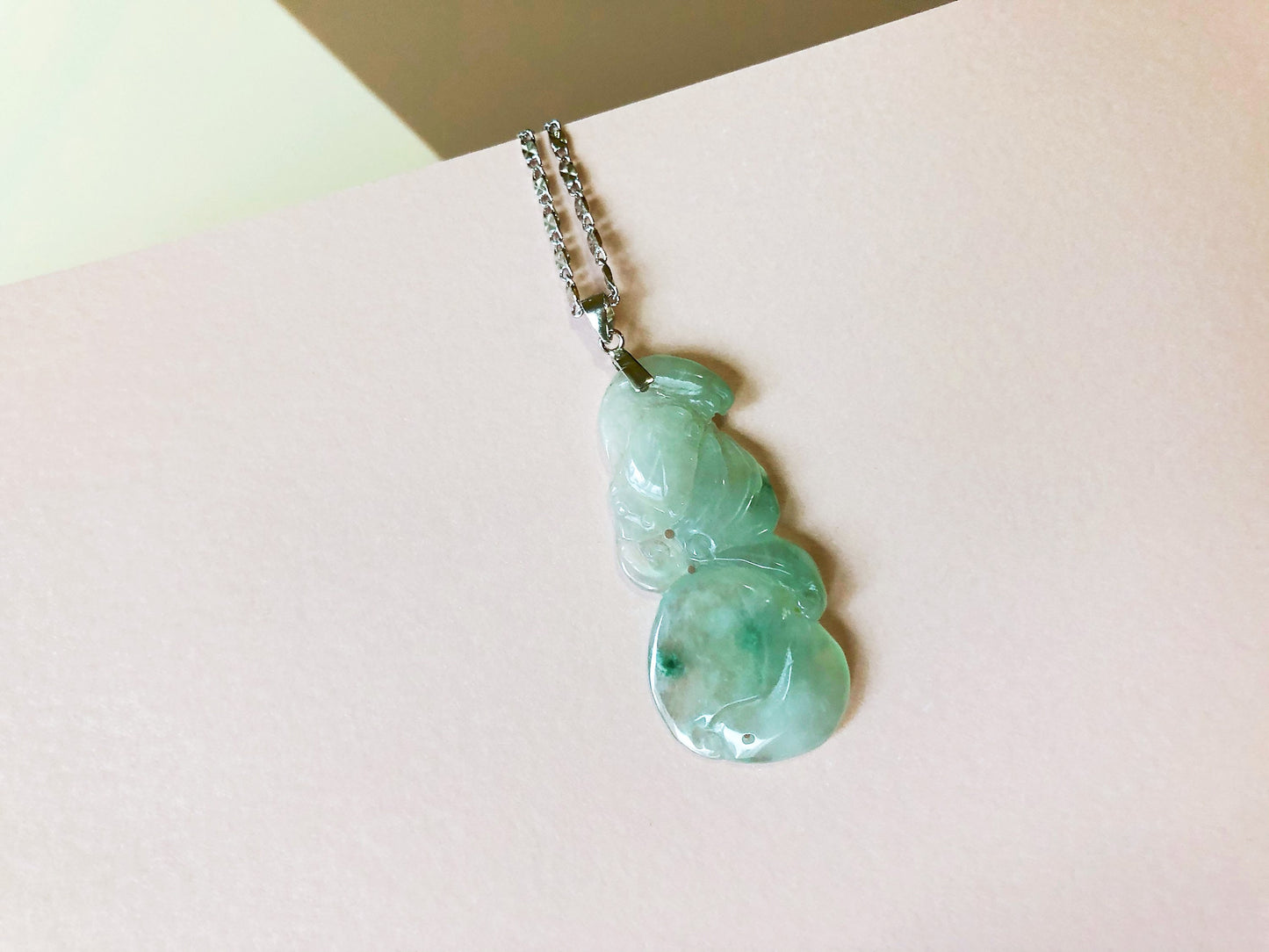 Natural Jadeite Peach Bat Silver Necklace Pendant