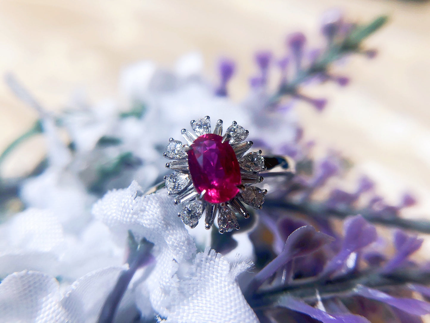 Certified Mozambique Pink Ruby Diamond 18k White Gold Ring
