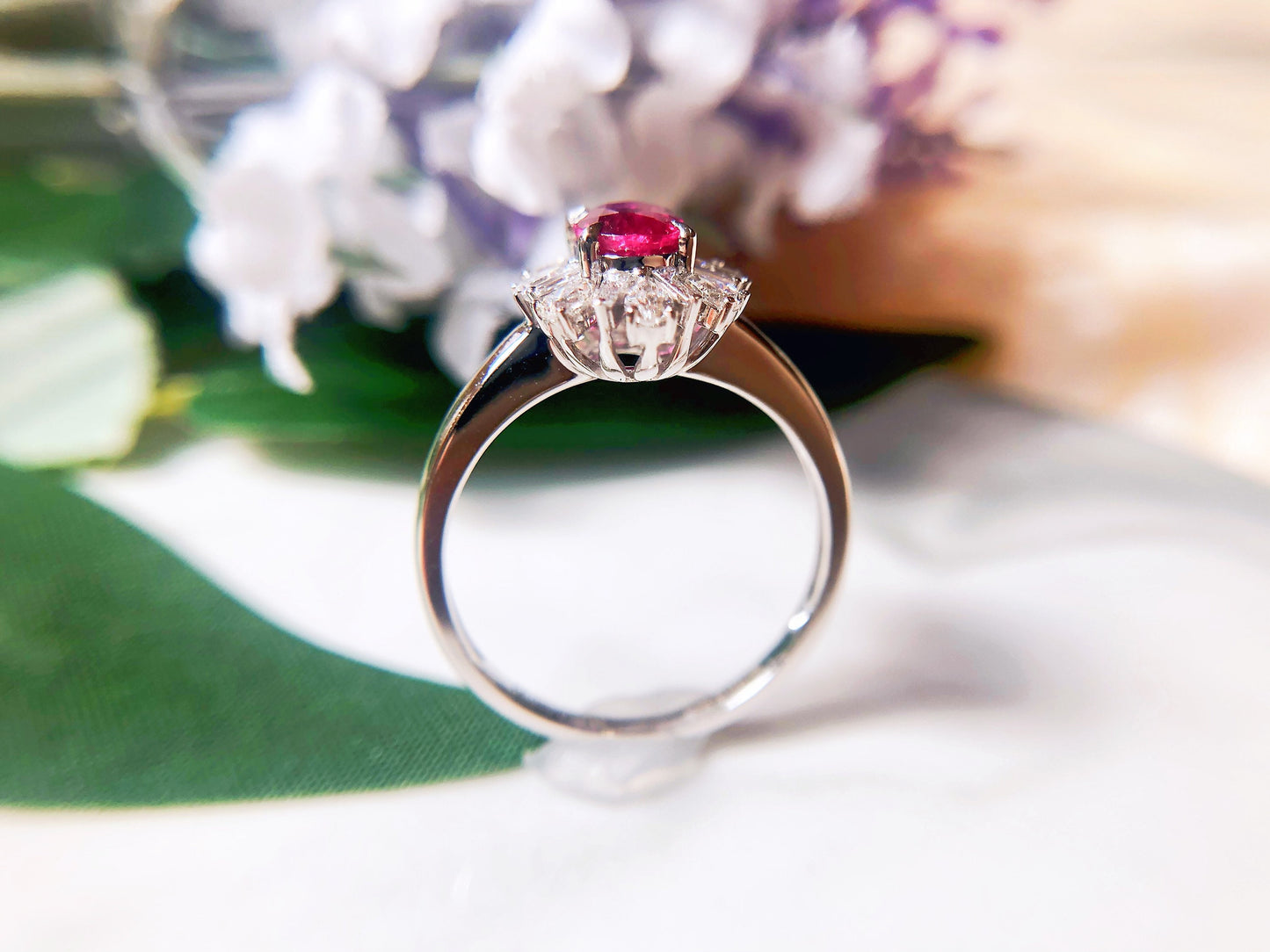 Certified Mozambique Pink Ruby Diamond 18k White Gold Ring