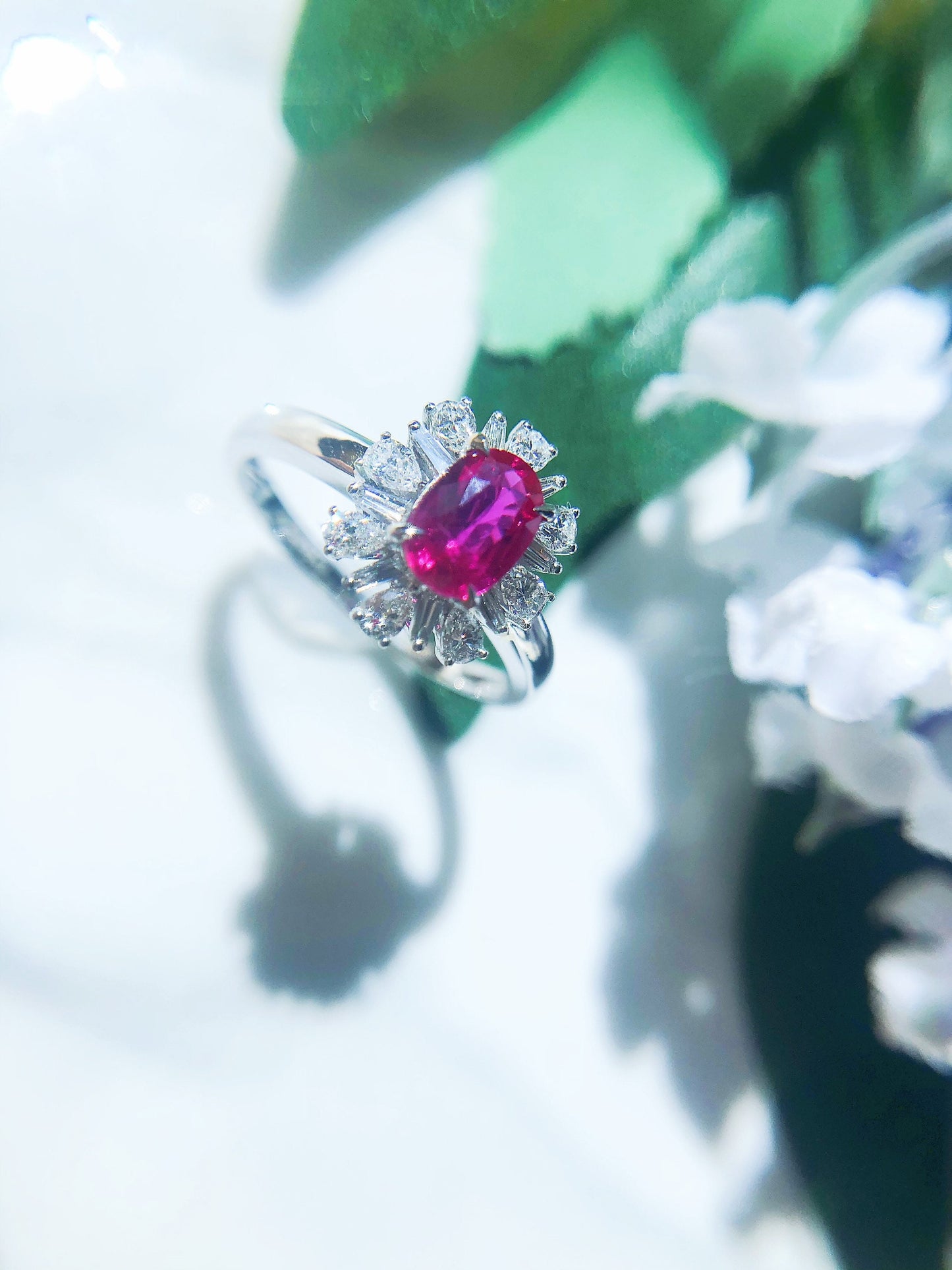 Certified Mozambique Pink Ruby Diamond 18k White Gold Ring
