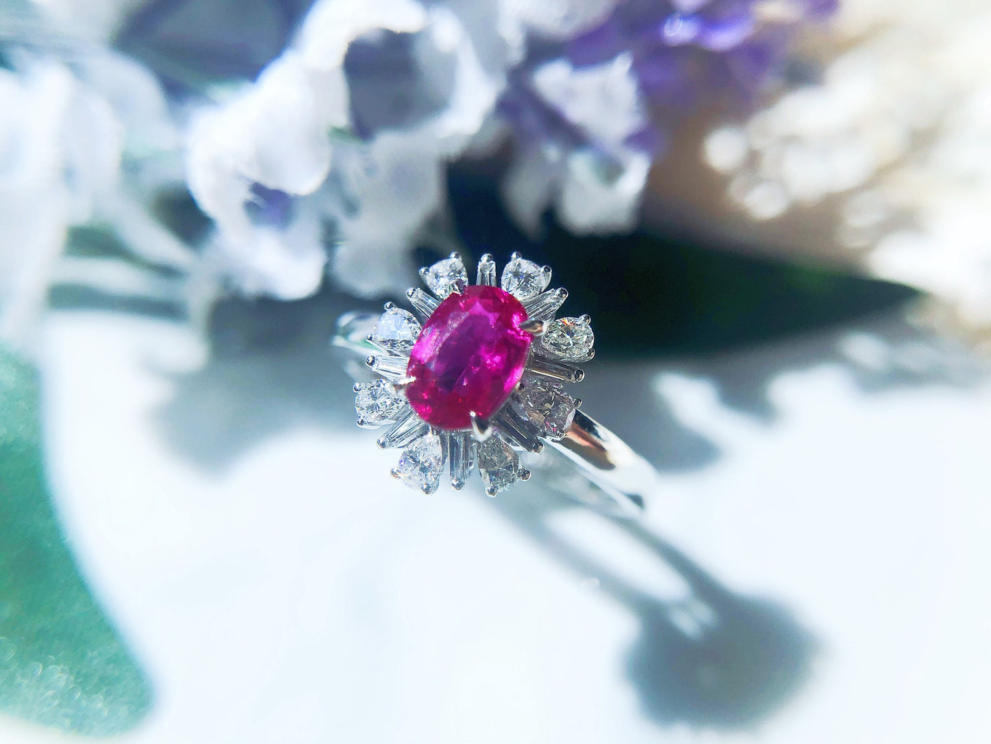 Certified Mozambique Pink Ruby Diamond 18k White Gold Ring