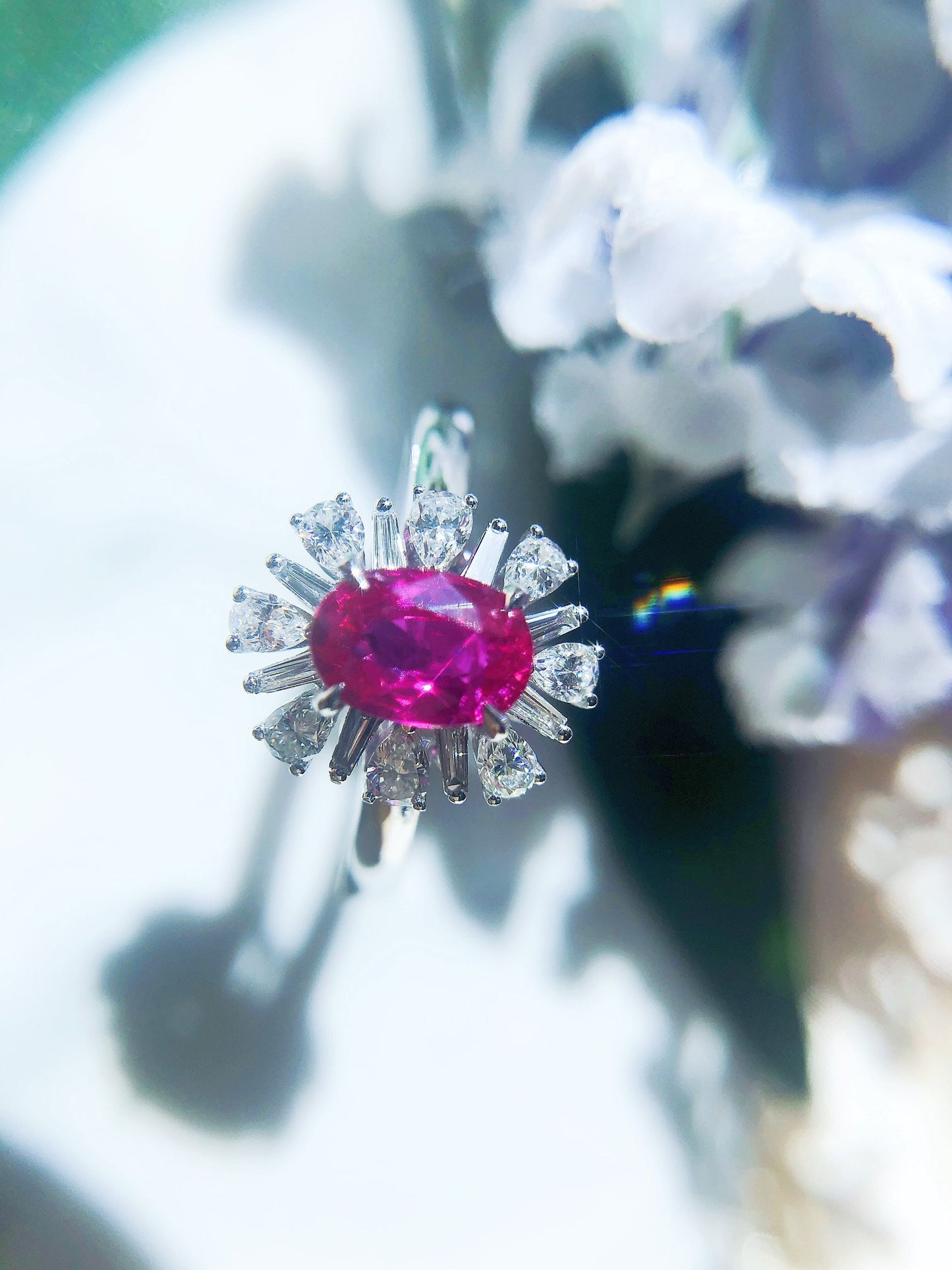 Certified Mozambique Pink Ruby Diamond 18k White Gold Ring