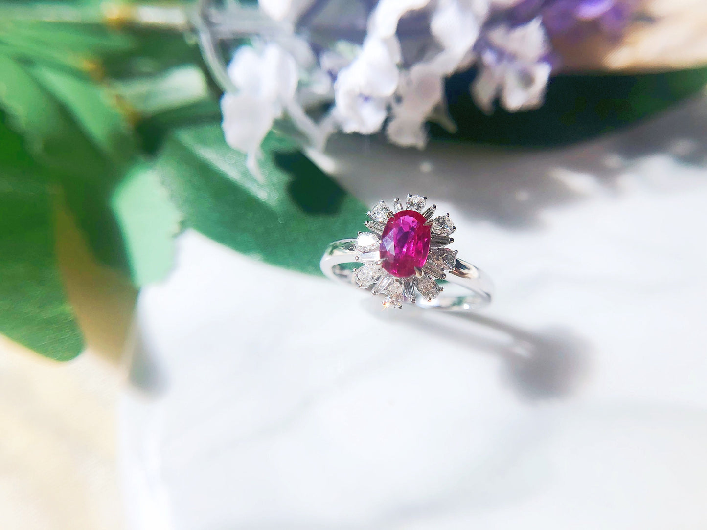 Certified Mozambique Pink Ruby Diamond 18k White Gold Ring