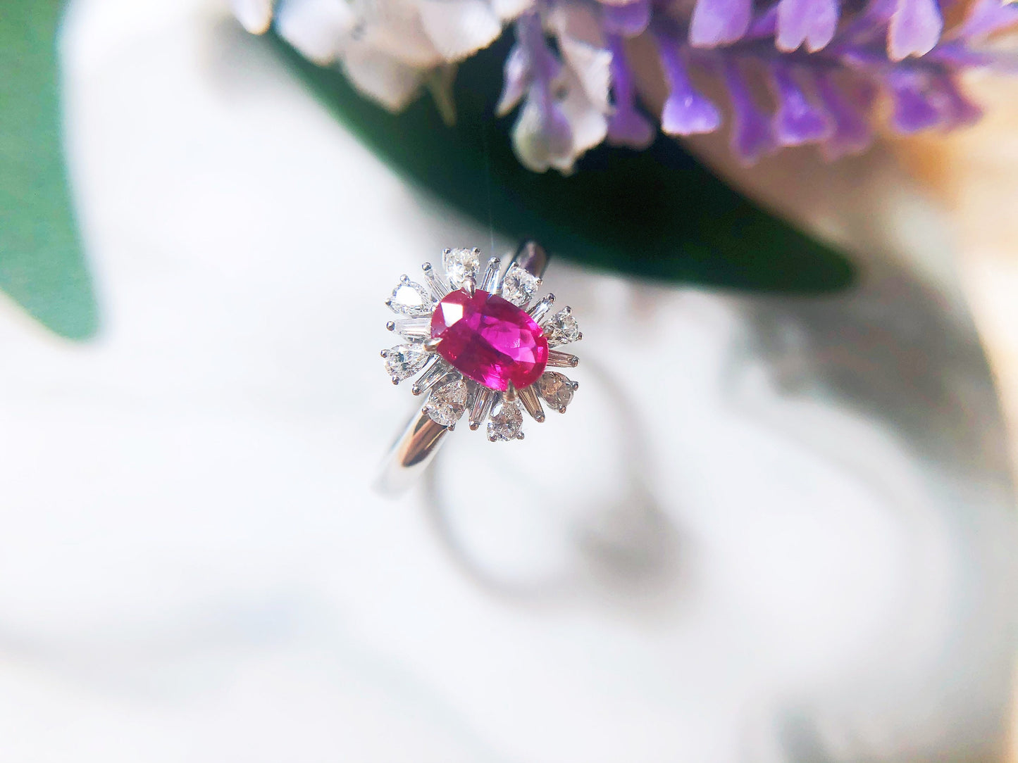 Certified Mozambique Pink Ruby Diamond 18k White Gold Ring