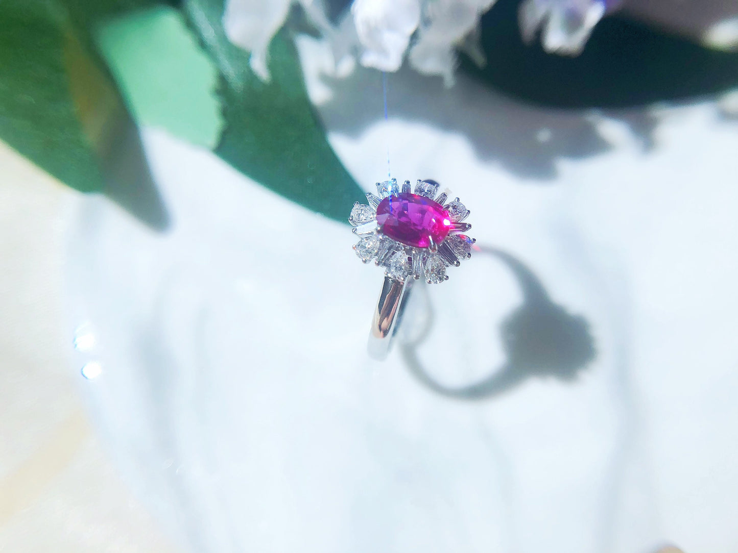 Certified Mozambique Pink Ruby Diamond 18k White Gold Ring