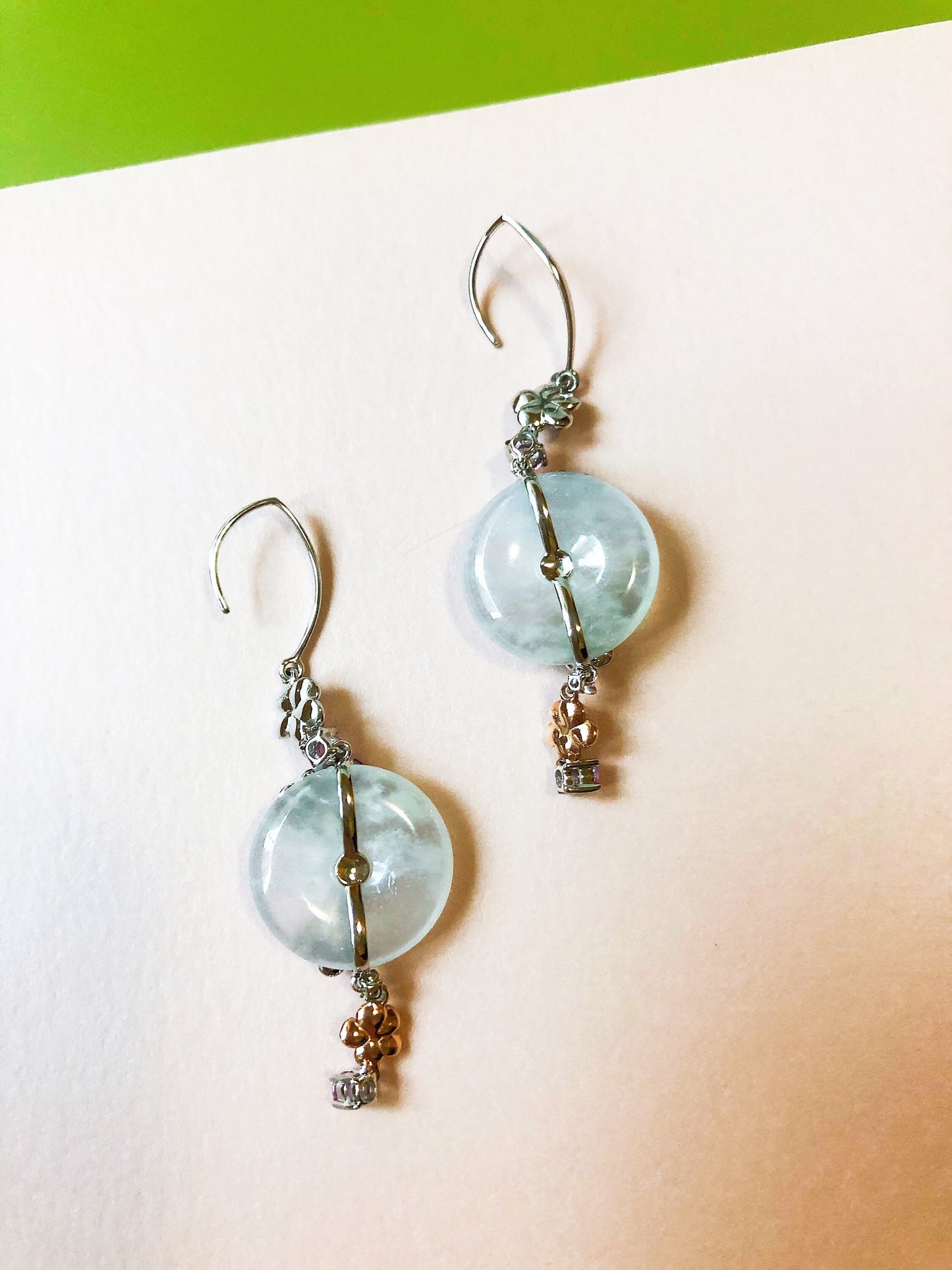 Icy Jadeite Donut Earrings - 14K Bicolor Rose Gold White Gold Floral Design
