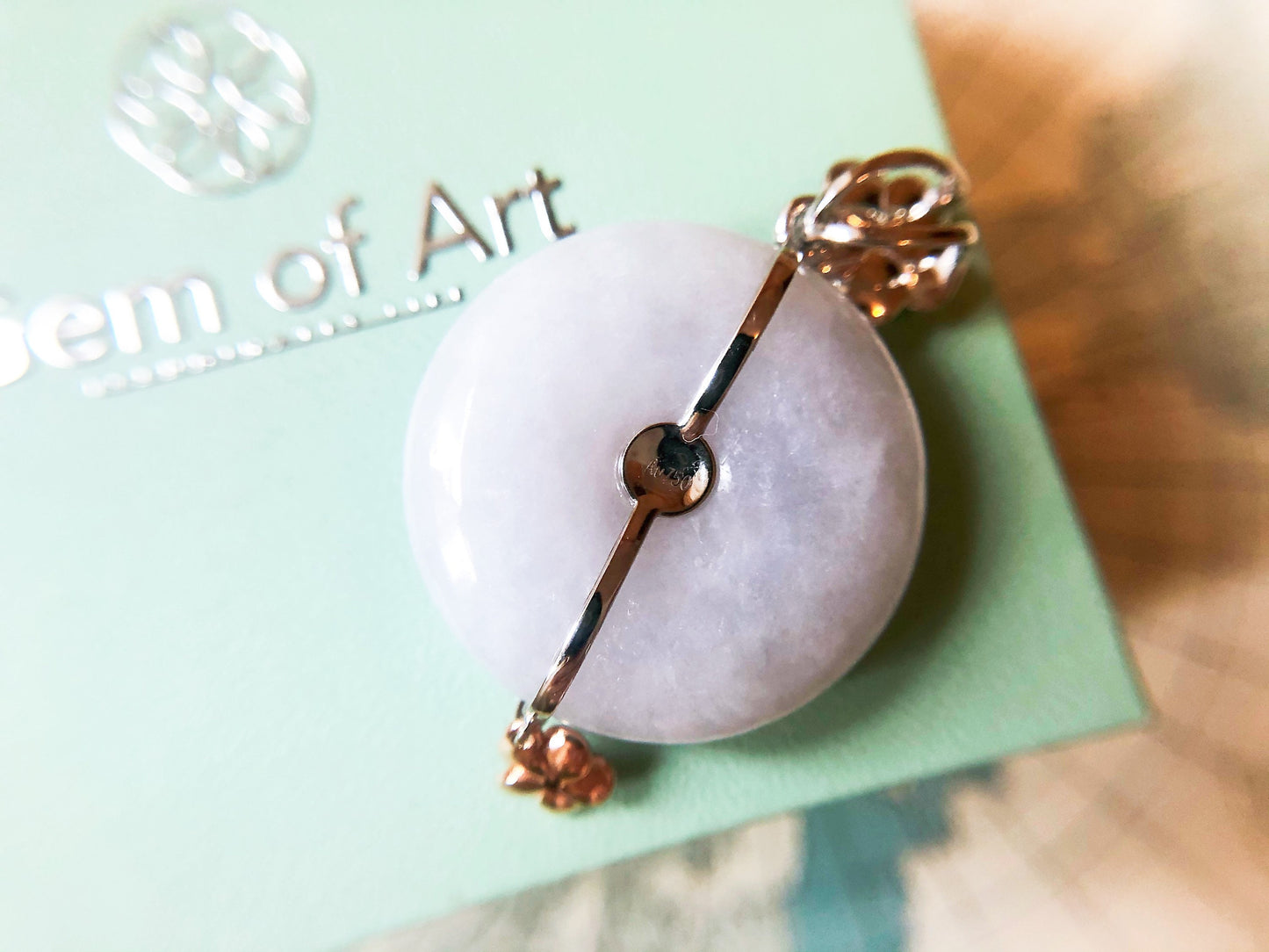 Lavender Jadeite Donut Pendant in 14K Bicolor Gold - Floral Design